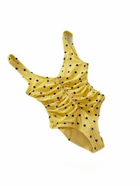 Aerie Swimsuit Womens XS Black Yellow Ruched One Piece Full Coverage New